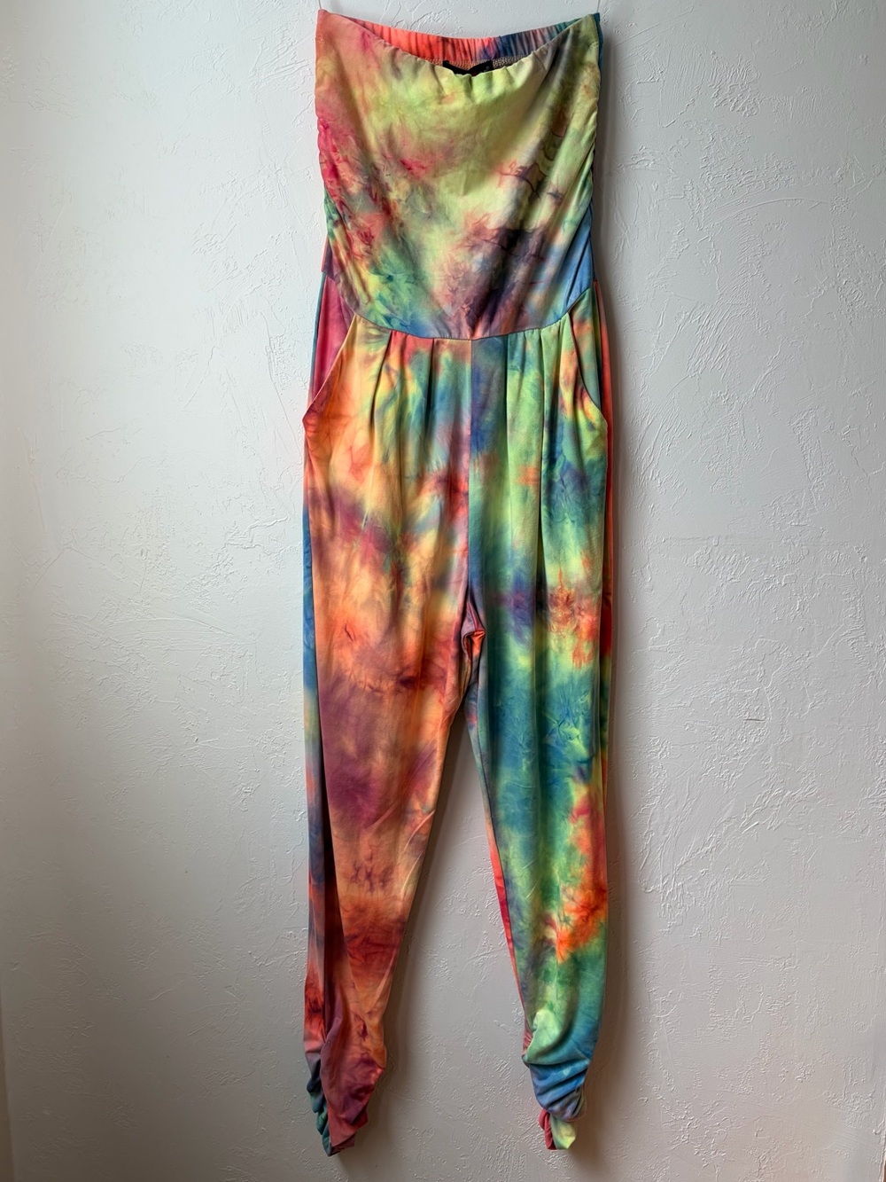 Absolutely Love It Tie Dye Strapless Harem Jumpsuit Pockets Medium